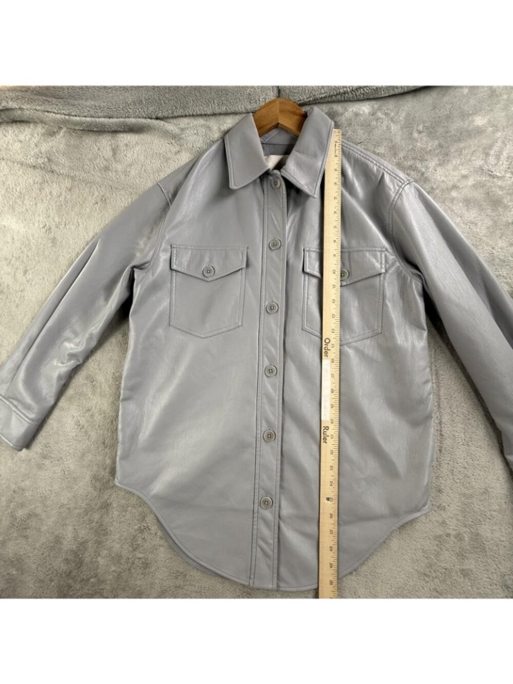Wilfred Jacket Womens XS Gray Faux Leather Button Shirt Pockets Shacket Aritzia - Picture 10 of 16